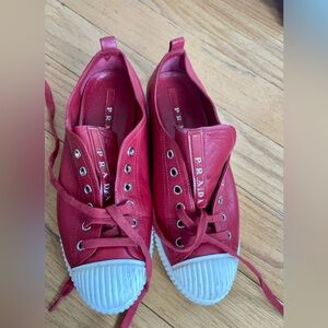 Prada soft red leather sneakers